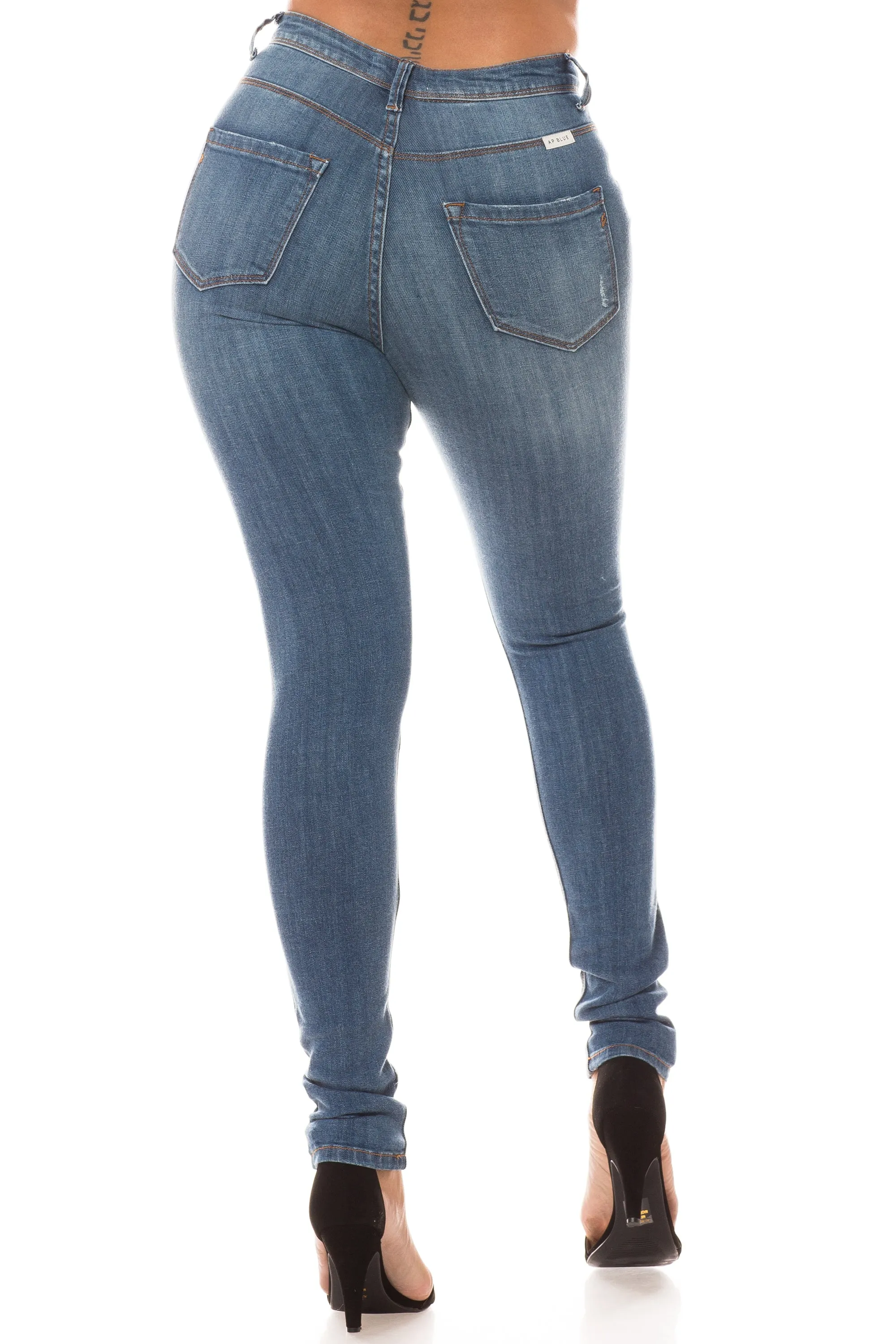 4298 Women's High Waisted Distressed Repaired Skinny Jeans