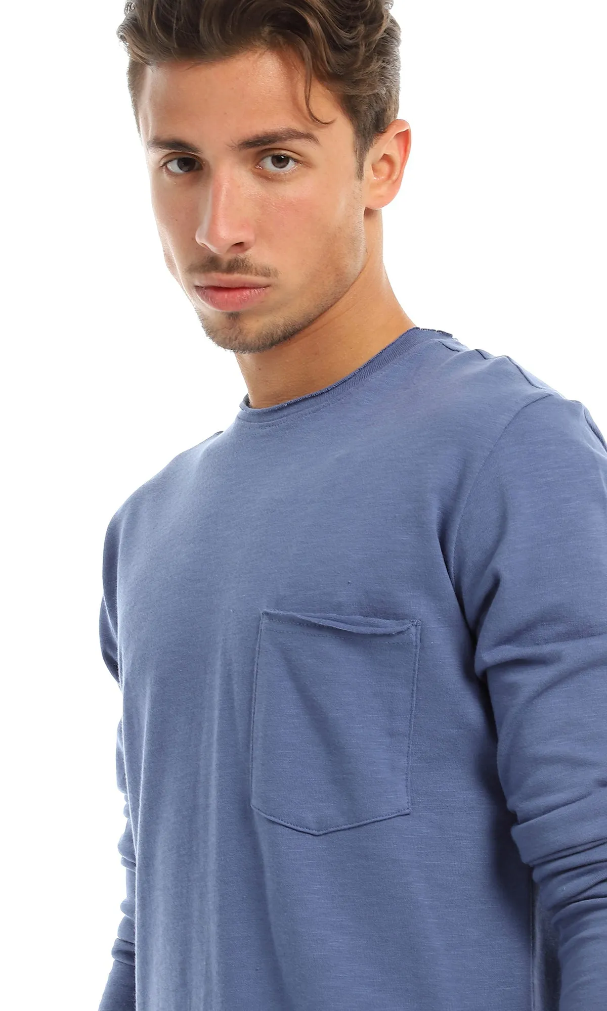97730 Basic Round Patched Pocket Steel Blue T-Shirt