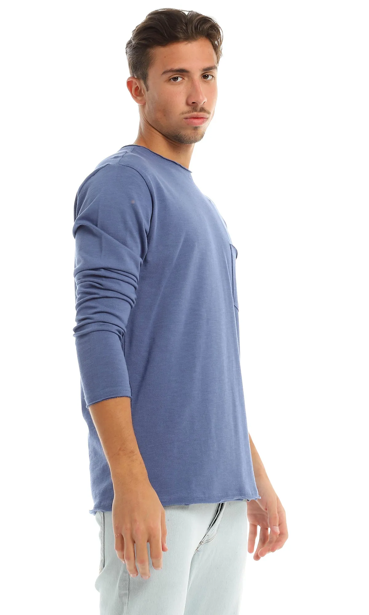 97730 Basic Round Patched Pocket Steel Blue T-Shirt