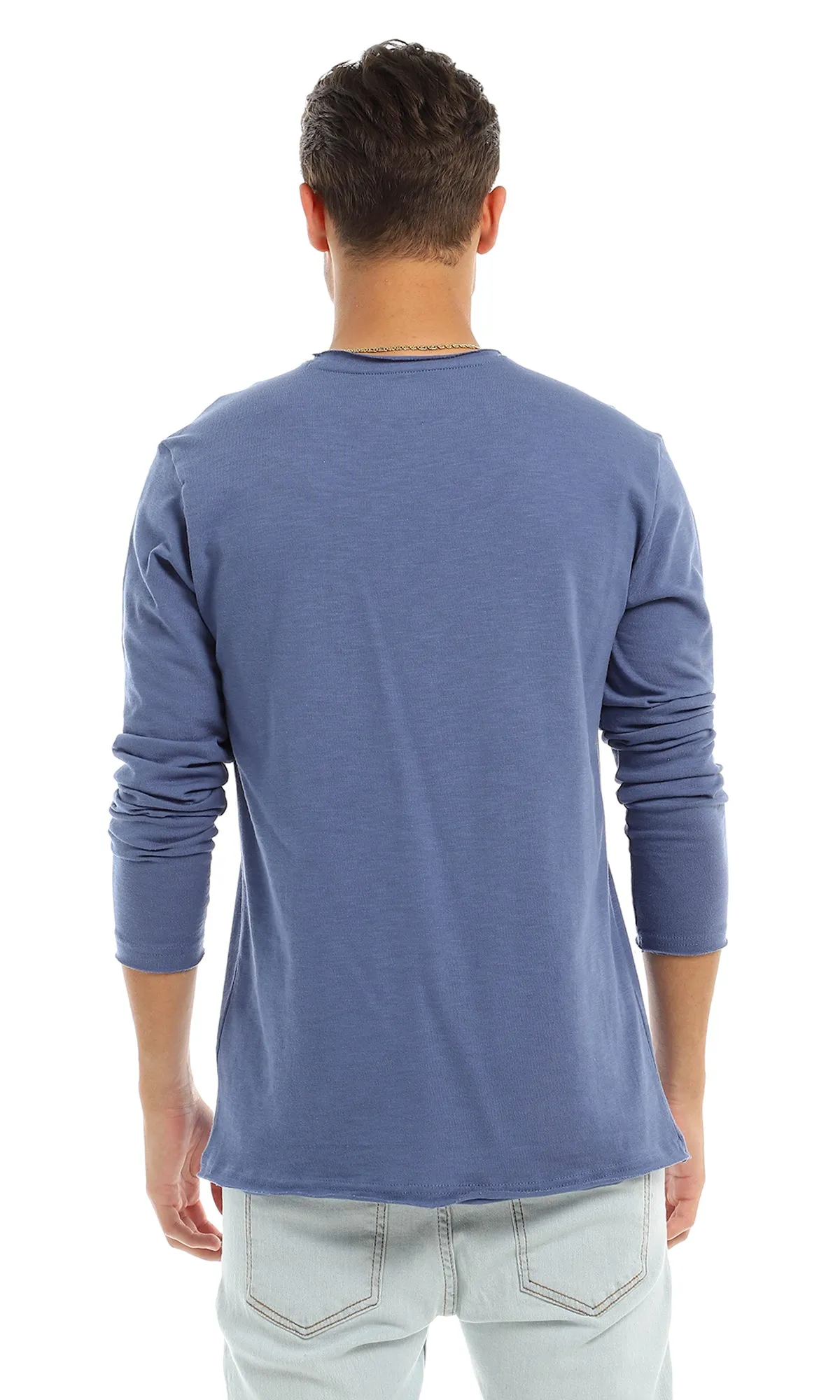 97730 Basic Round Patched Pocket Steel Blue T-Shirt