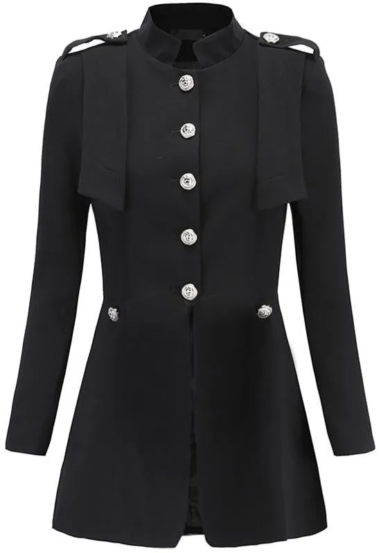 Black Single-Breasted Military Style Jacket