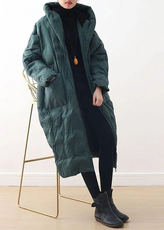 Blackish Green Warm Down Coat Oversize Overcoat
