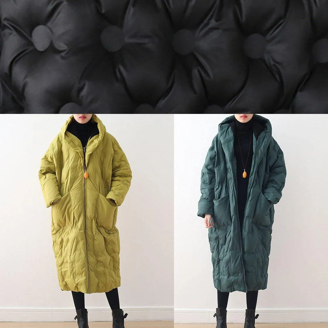 Blackish Green Warm Down Coat Oversize Overcoat
