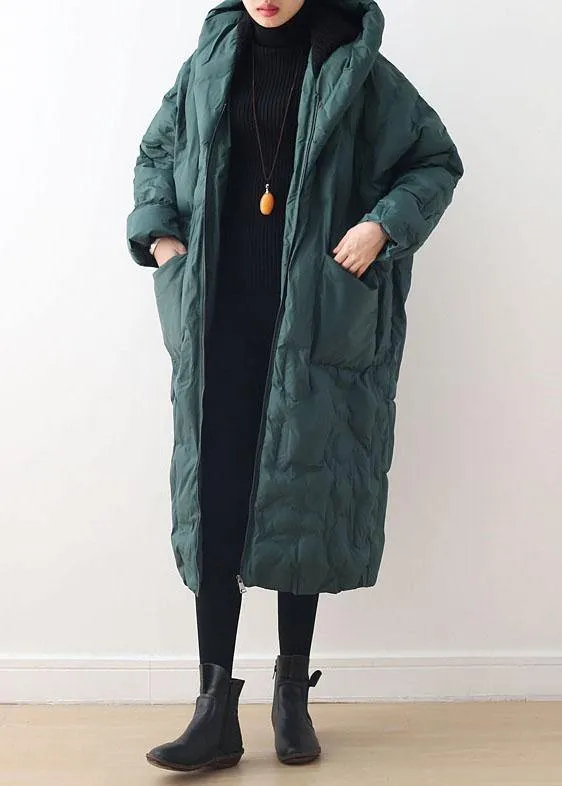 Blackish Green Warm Down Coat Oversize Overcoat