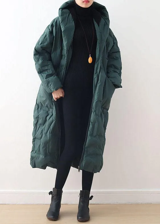 Blackish Green Warm Down Coat Oversize Overcoat