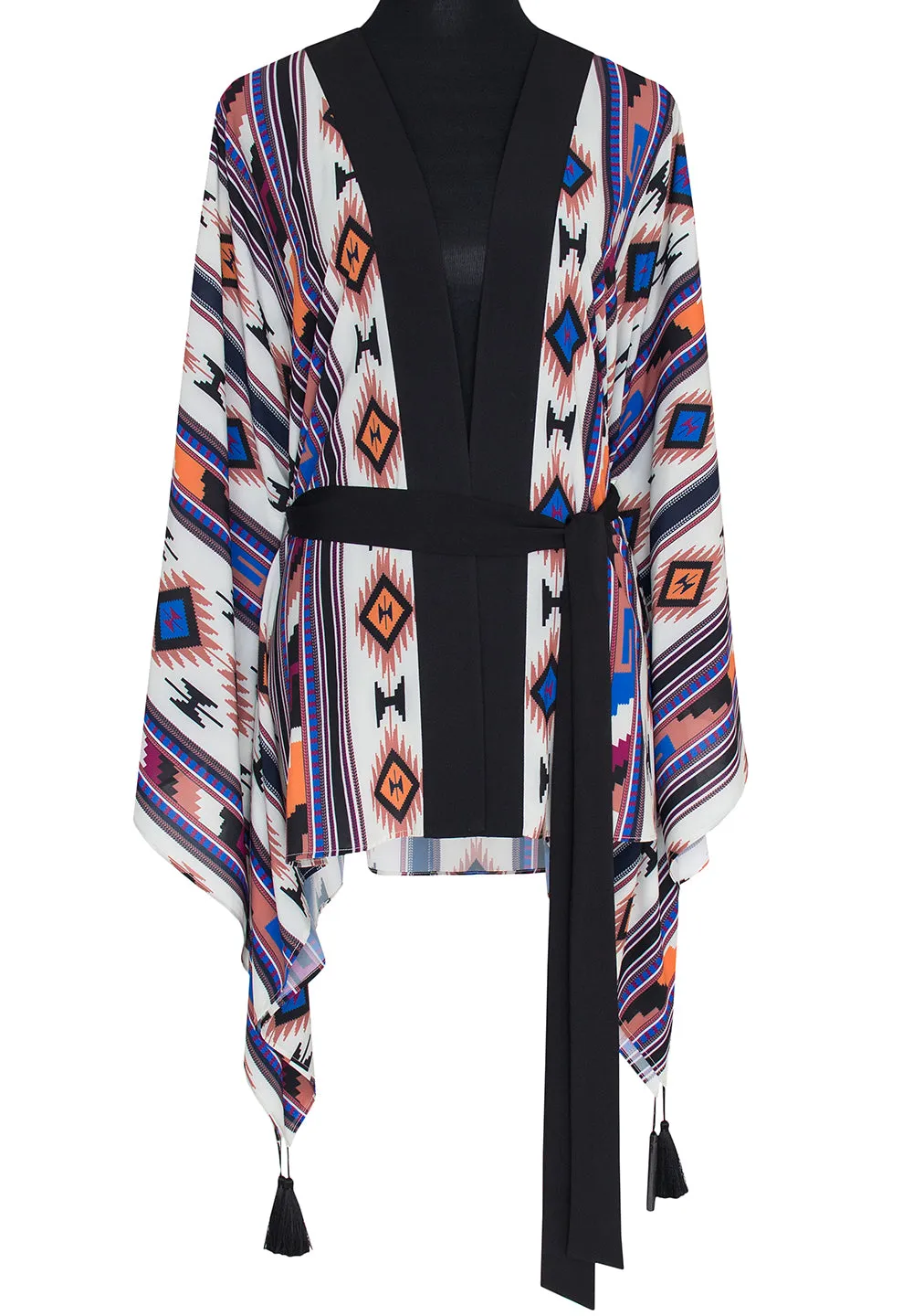Boho - Blue Navajo Kimono Evil Eye (Black)
