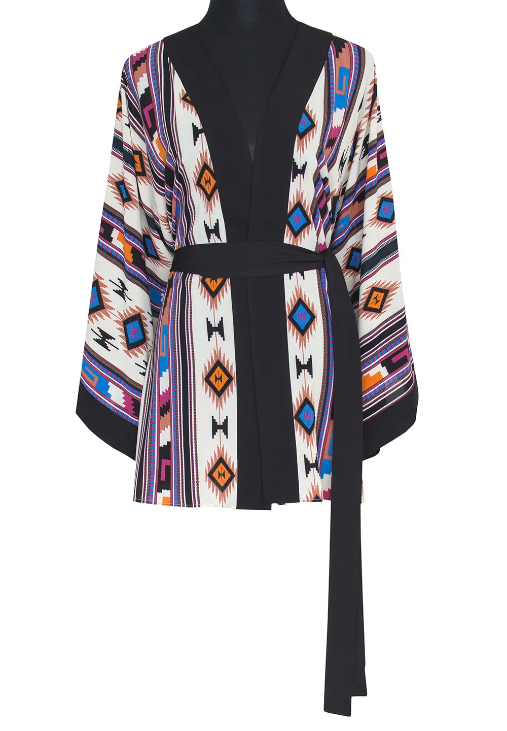 Boho - Blue Navajo Kimono Evil Eye (Black)