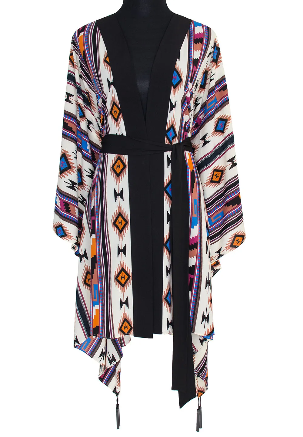 Boho - Blue Navajo Kimono Evil Eye (Black)