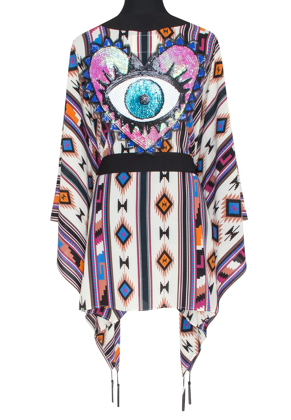 Boho - Blue Navajo Kimono Evil Eye (Black)