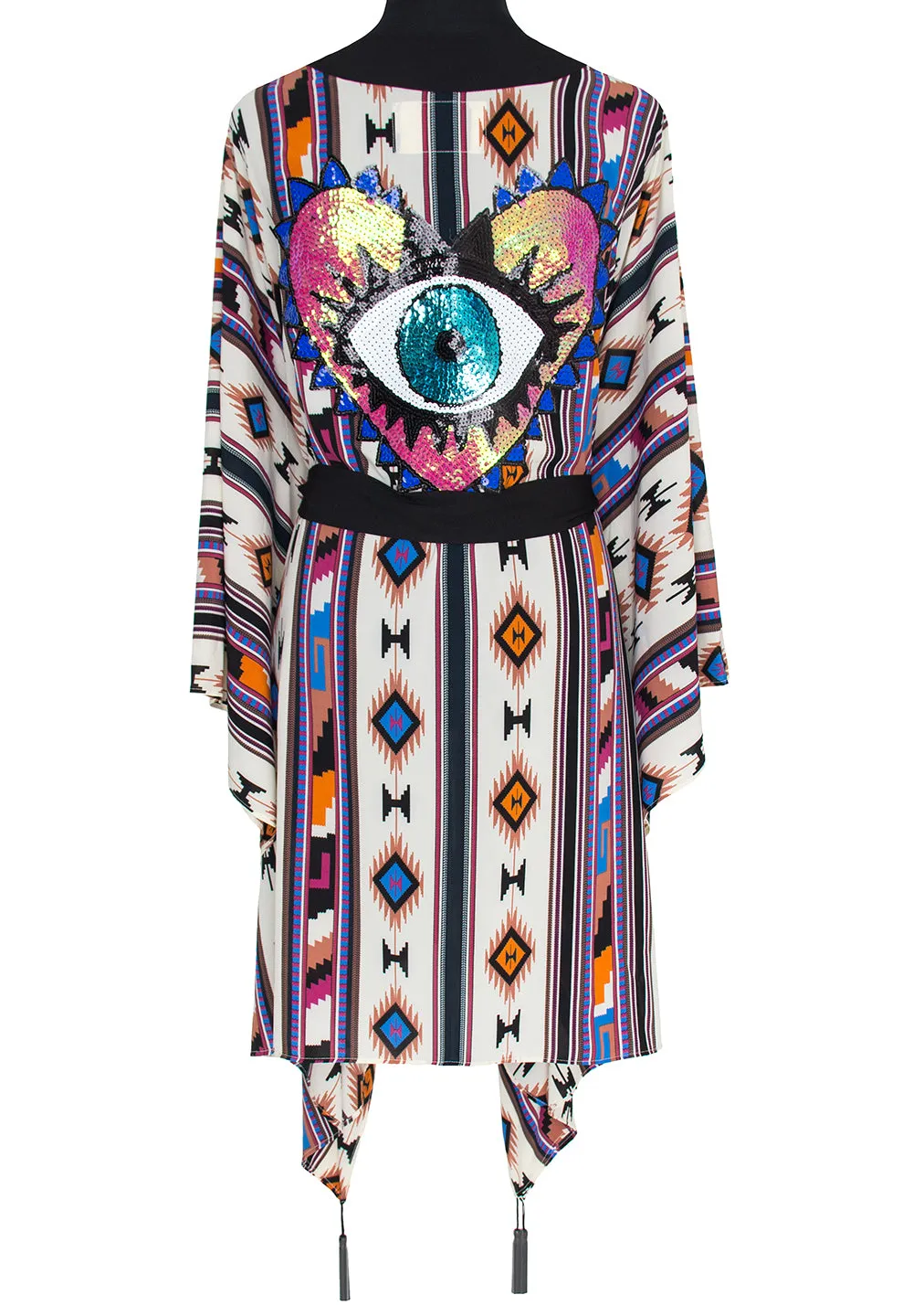 Boho - Blue Navajo Kimono Evil Eye (Black)