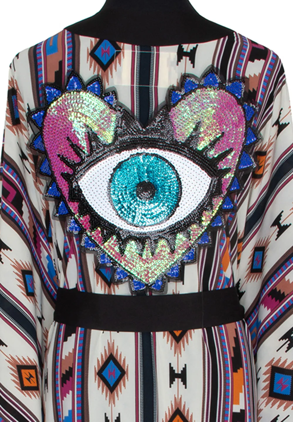 Boho - Blue Navajo Kimono Evil Eye (Black)