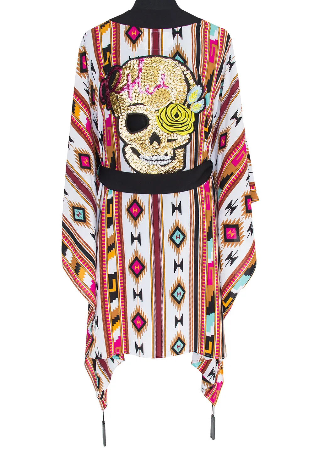 Boho - Maroon Navajo Kimono Skull (Black)