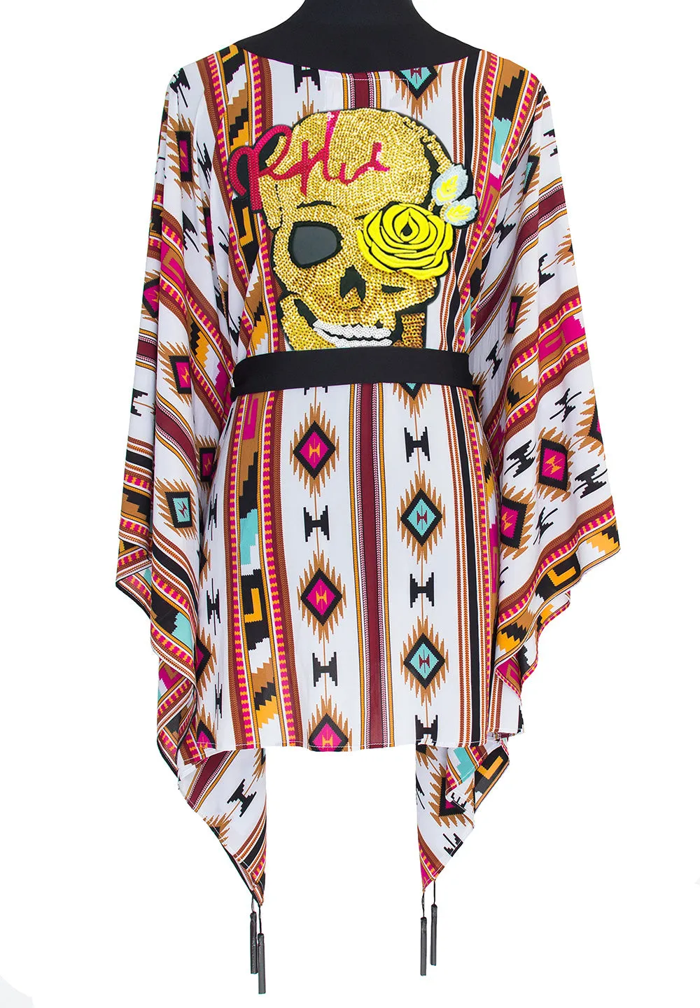 Boho - Maroon Navajo Kimono Skull (Black)