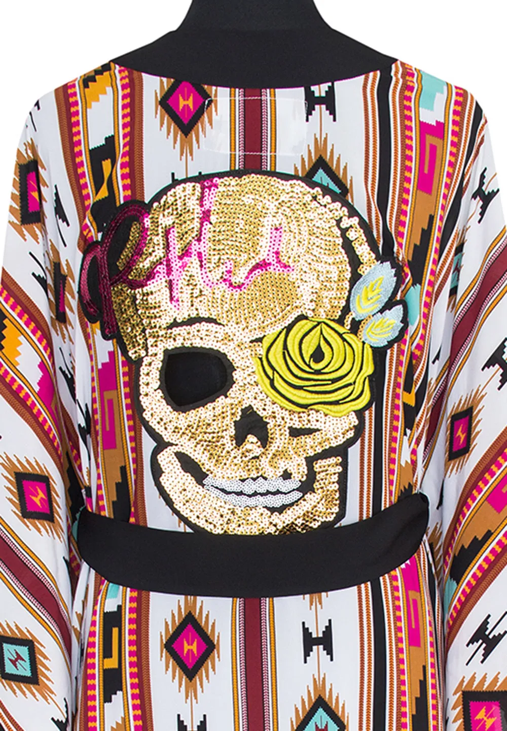 Boho - Maroon Navajo Kimono Skull (Black)