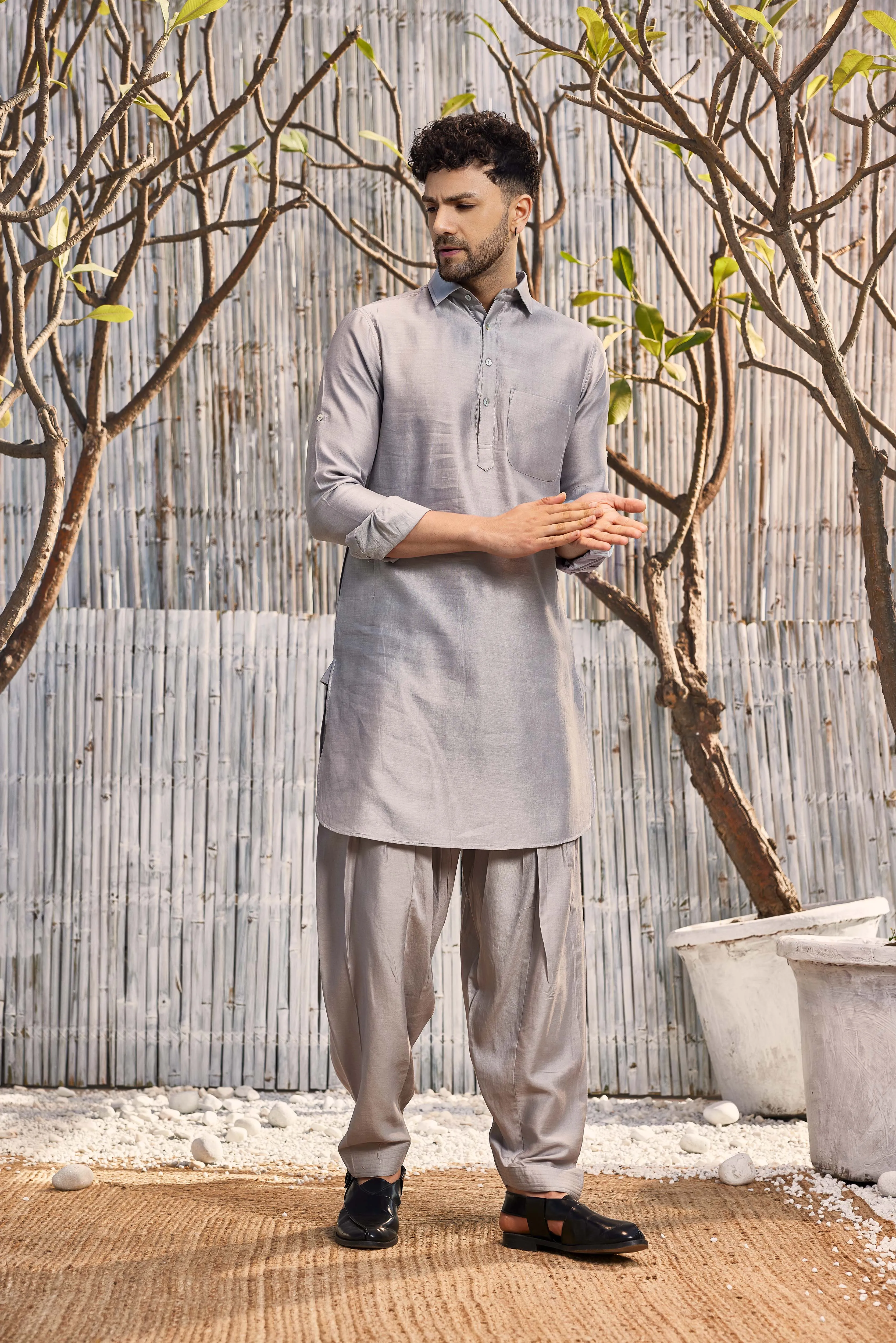 Chanderi Bundi Jacket - Grey