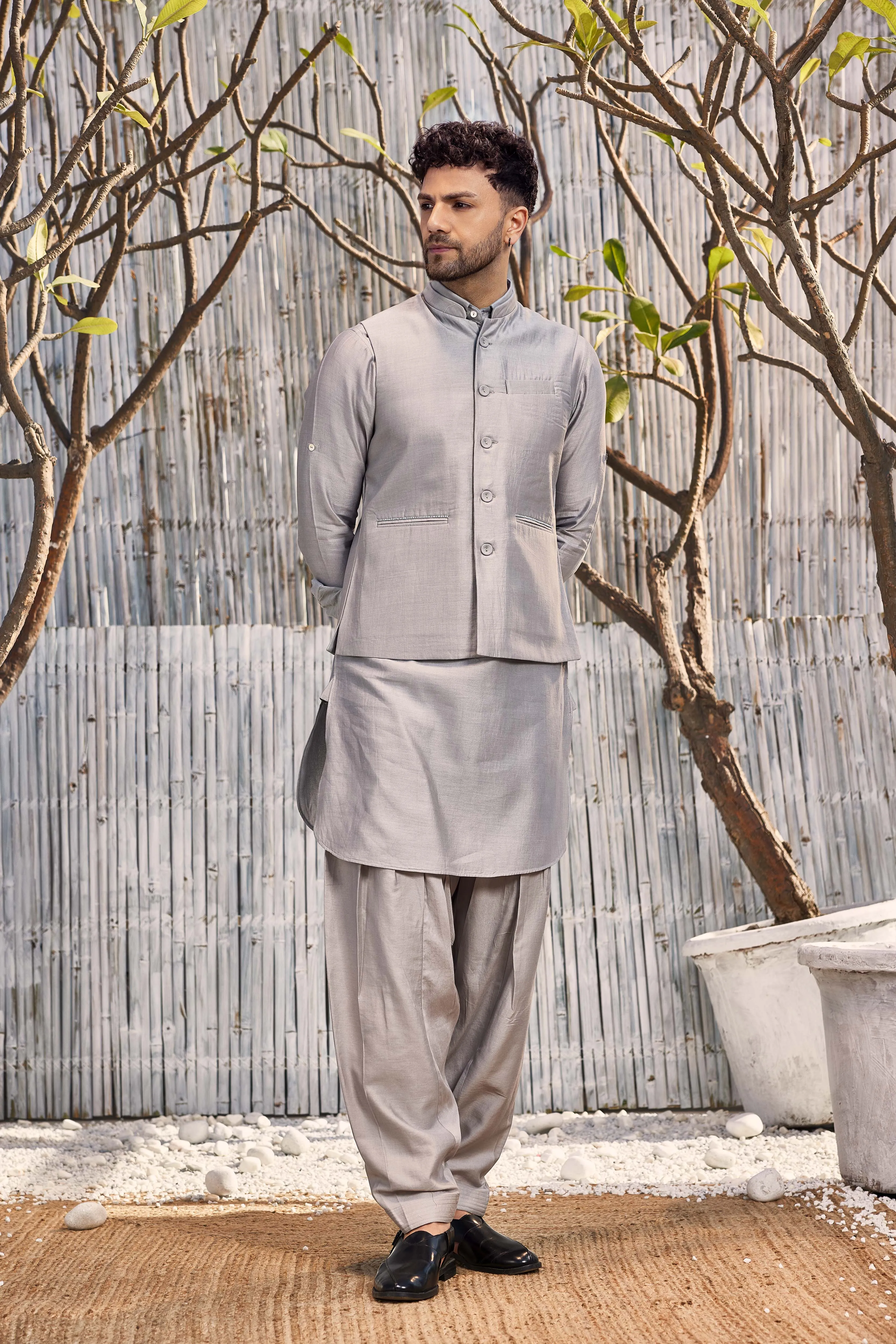 Chanderi Bundi Jacket - Grey