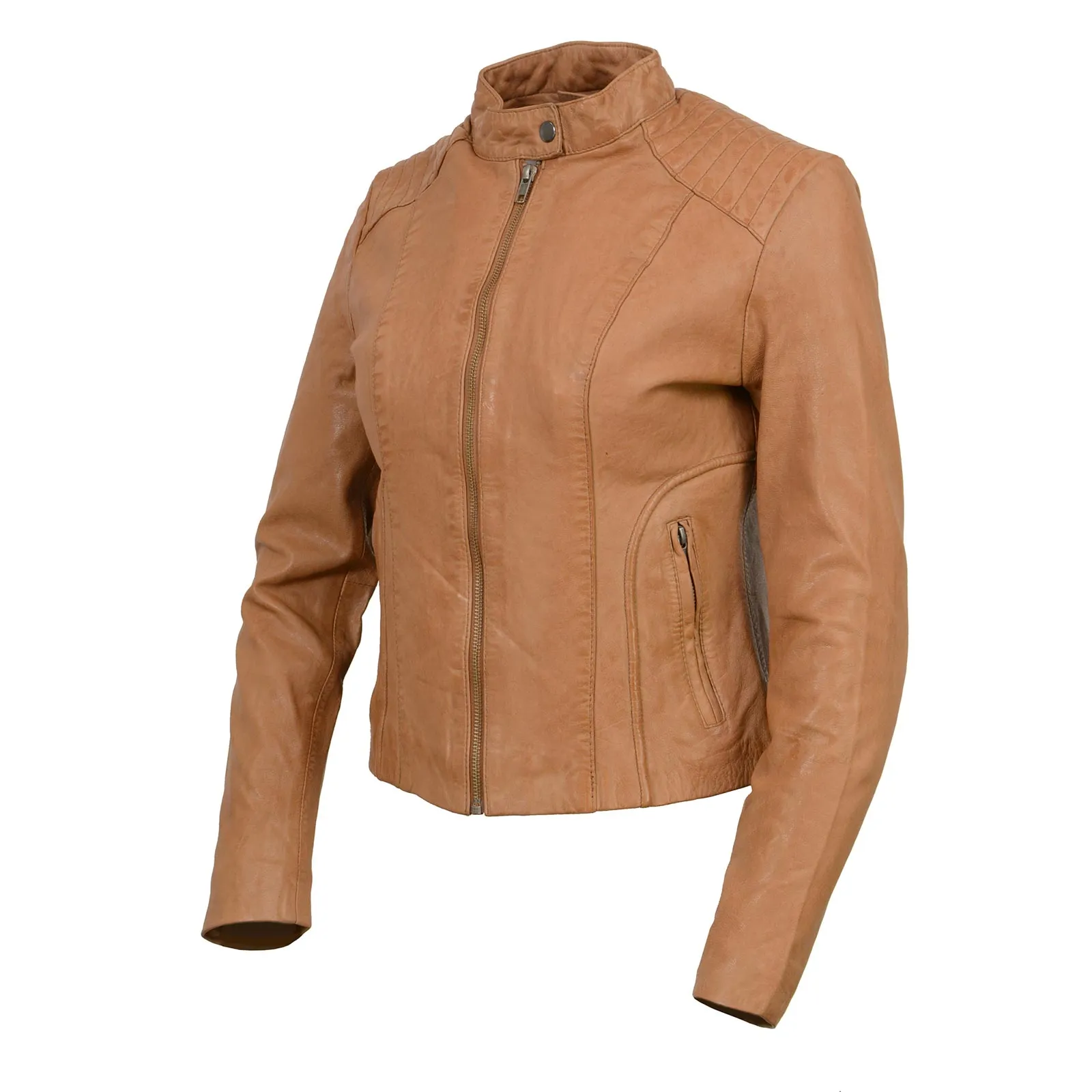 Cognac SFL2814 Cognac Women's Leather Moto Style Fashion Jacket