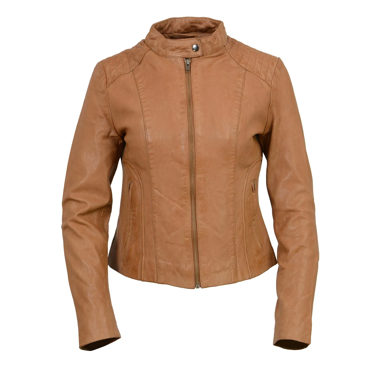 Cognac SFL2814 Cognac Women's Leather Moto Style Fashion Jacket