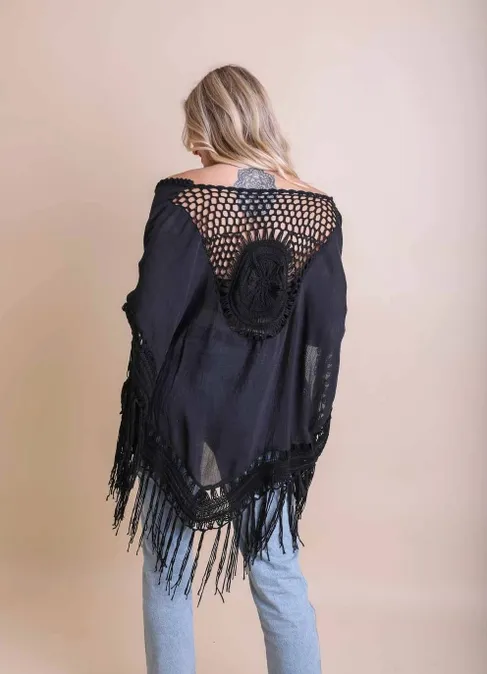 Crochet Medallion Tassel Kimono