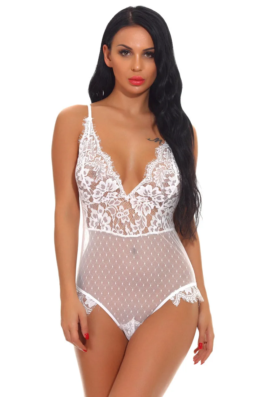 Delicate Lace and Dotted Mesh Teddy