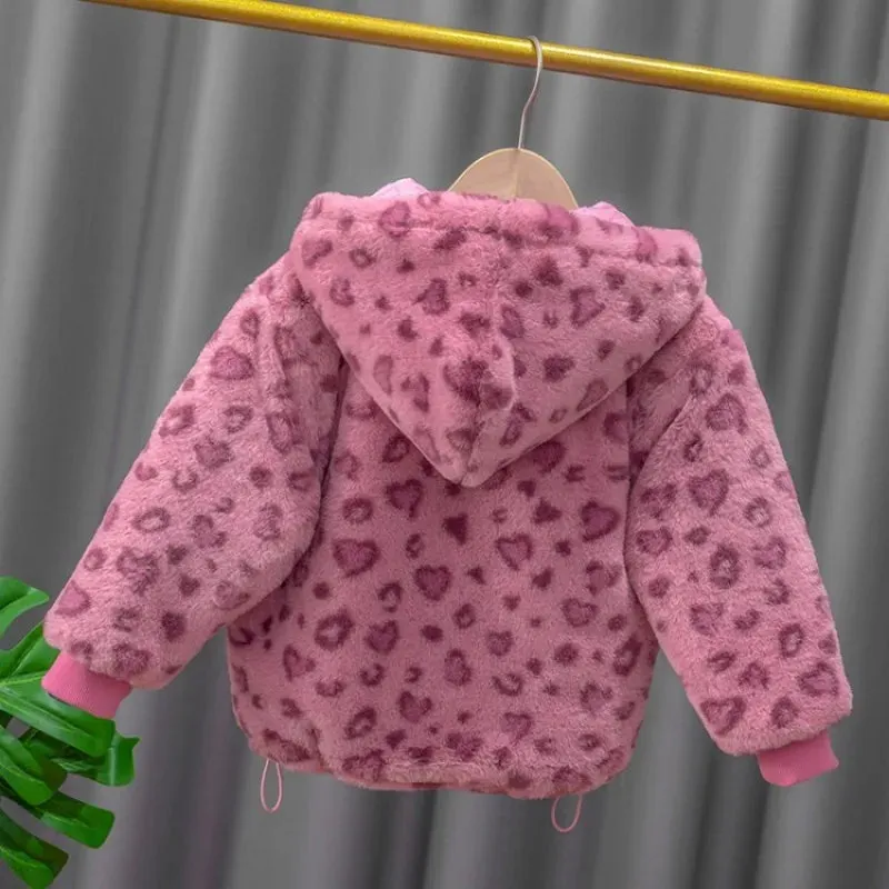 Girls' Thickened Printed Warm Hooded Winter Jacket
