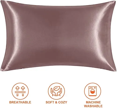 Go Well Satin Silk Pillow Cover for Hair and Skin 2 Piece with 3 Piece Satin Silk Soft Scrunchies|Silk Pillow Covers with Envelope Closure end Design|Silk Pillow Cases(Rose Taupe) 400 TC