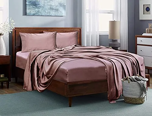 Go Well Satin Silk Pillow Cover for Hair and Skin 2 Piece with 3 Piece Satin Silk Soft Scrunchies|Silk Pillow Covers with Envelope Closure end Design|Silk Pillow Cases(Rose Taupe) 400 TC