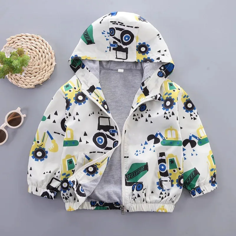 Kids Boys Cartoon Print Long Sleeved Hooded Jackets