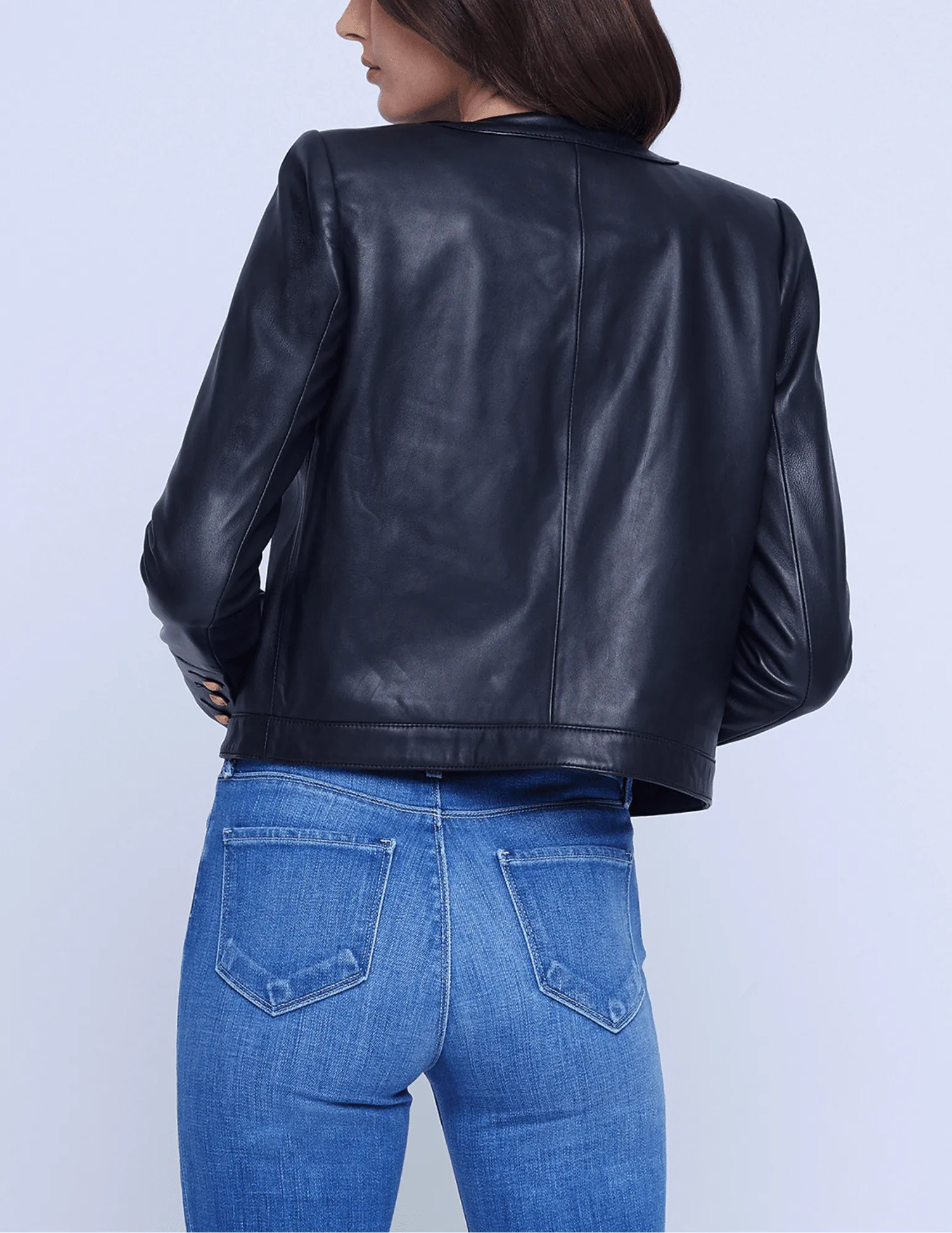 L'Agence Jayde Collarless Leather Jacket