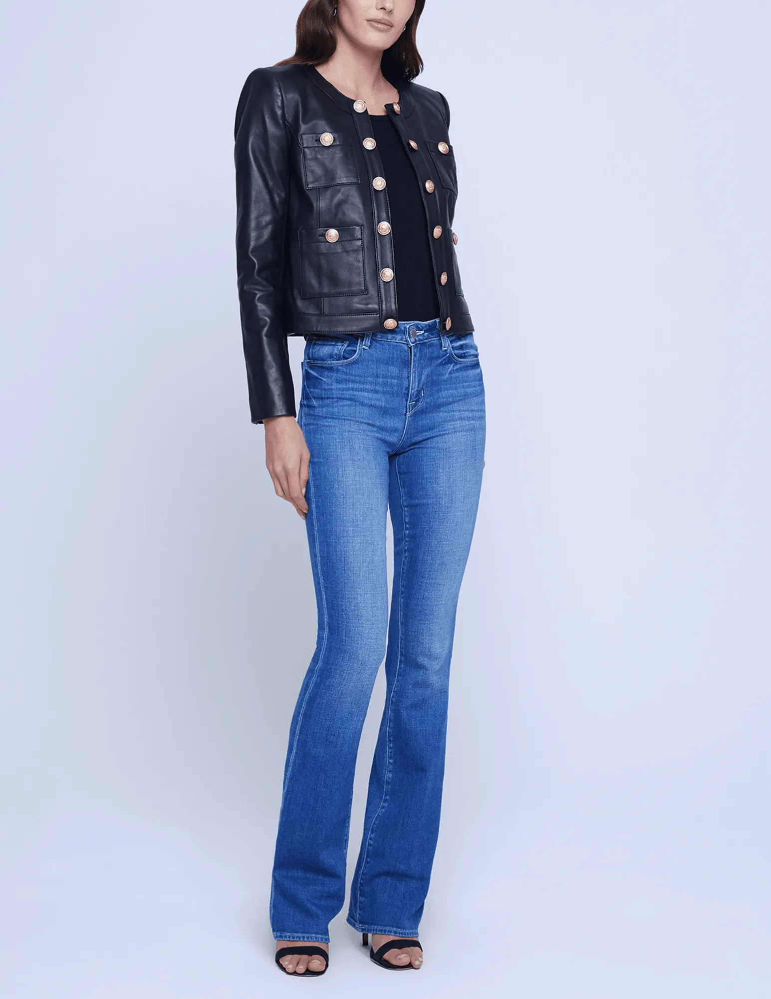 L'Agence Jayde Collarless Leather Jacket