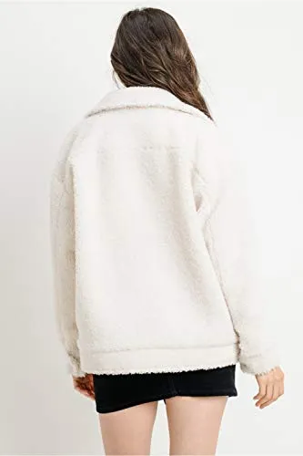 Long Sleeve Faux Fur Outwear trucker Jackets Front Pockets