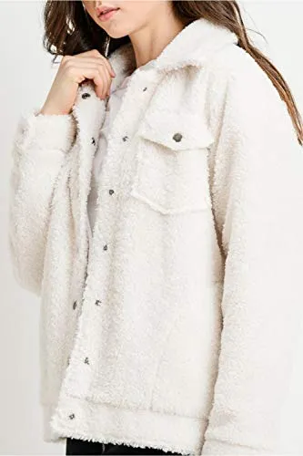 Long Sleeve Faux Fur Outwear trucker Jackets Front Pockets