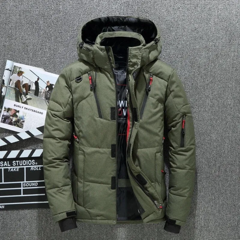 Mens White Duck Down Jacket Warm Hooded Thick Puffer Jacket