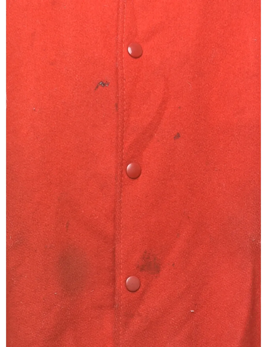 Red Wool & Leather Contrast Varsity Jacket - L