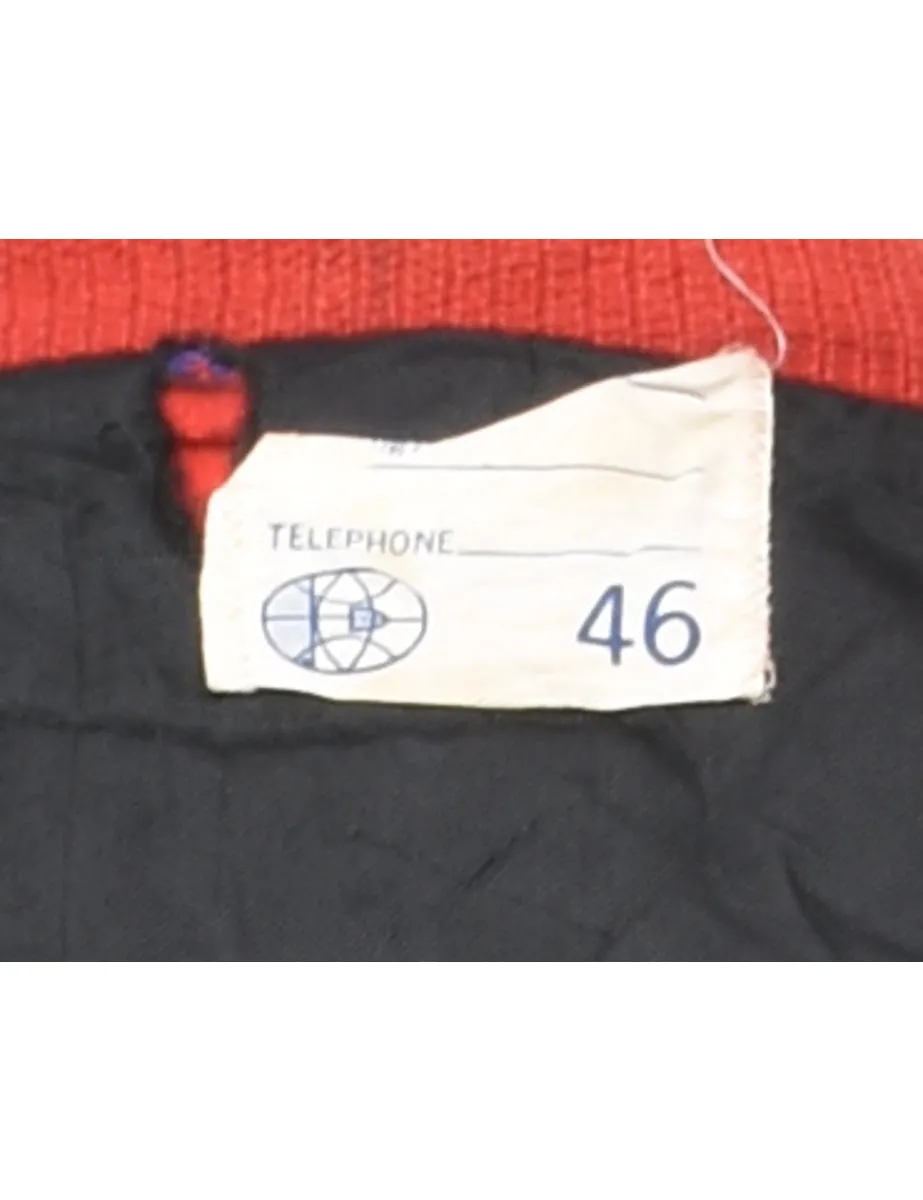 Red Wool & Leather Contrast Varsity Jacket - L