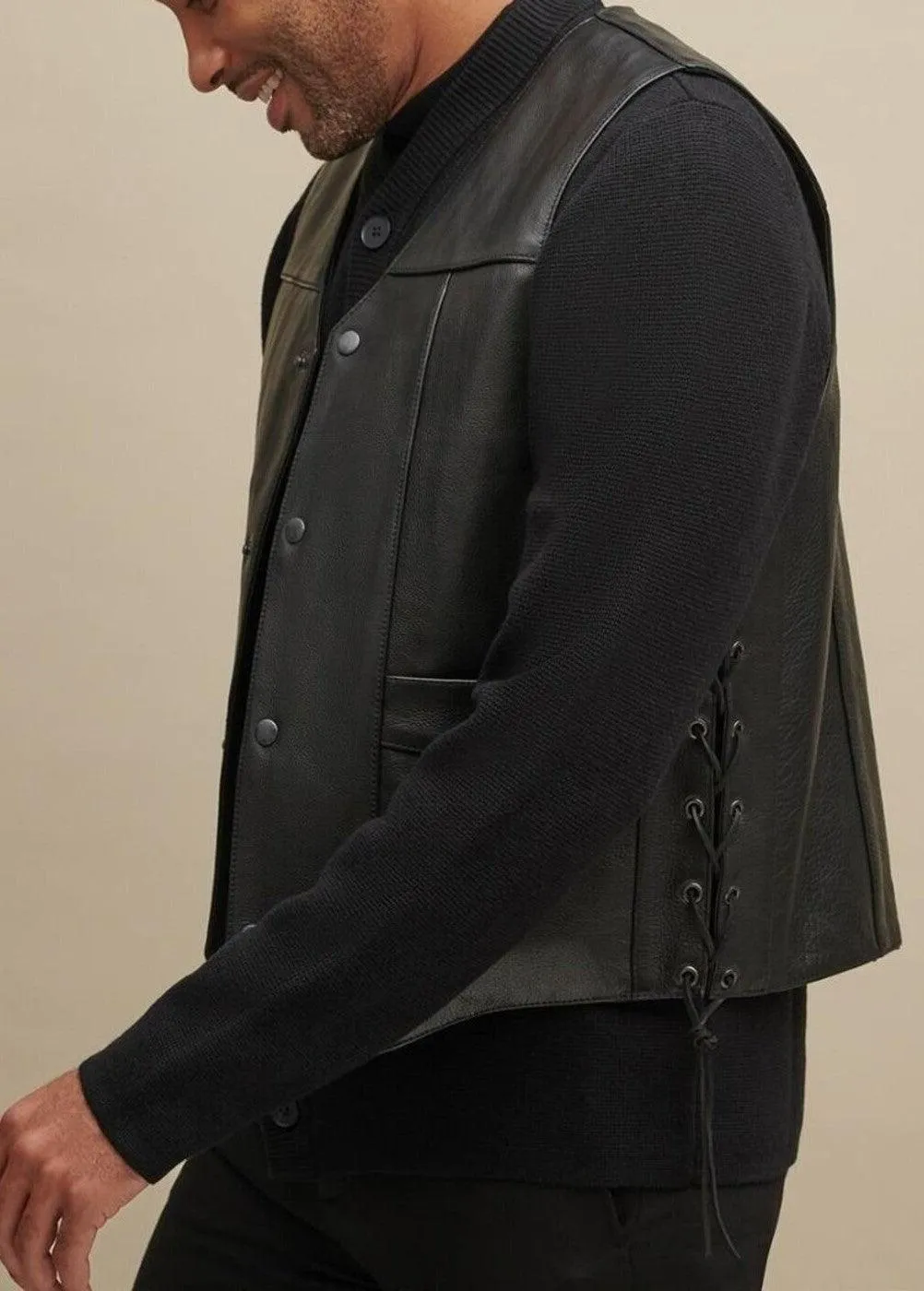 Shop Leather Biker Lace-Up Leather Vest | QAWACH