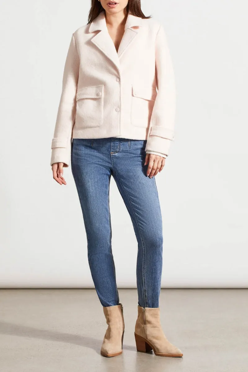 Snap Front Notch Collar Boucle Jacket