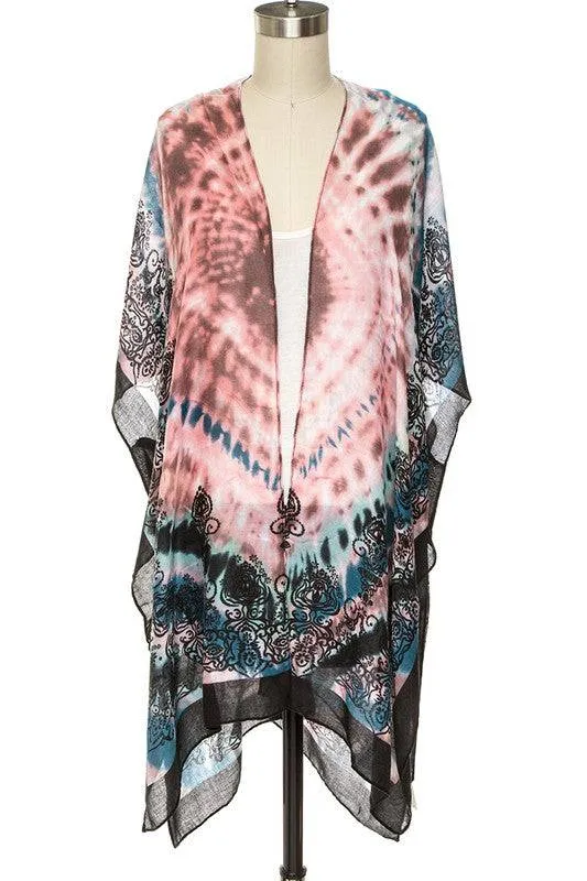 Tie Dye Printed Silky Kimono Cardigan