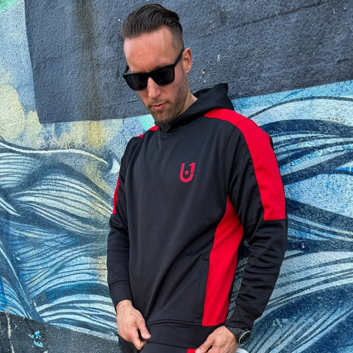 UNIFY Mens Crossover Track Pants Black/Red Stripes