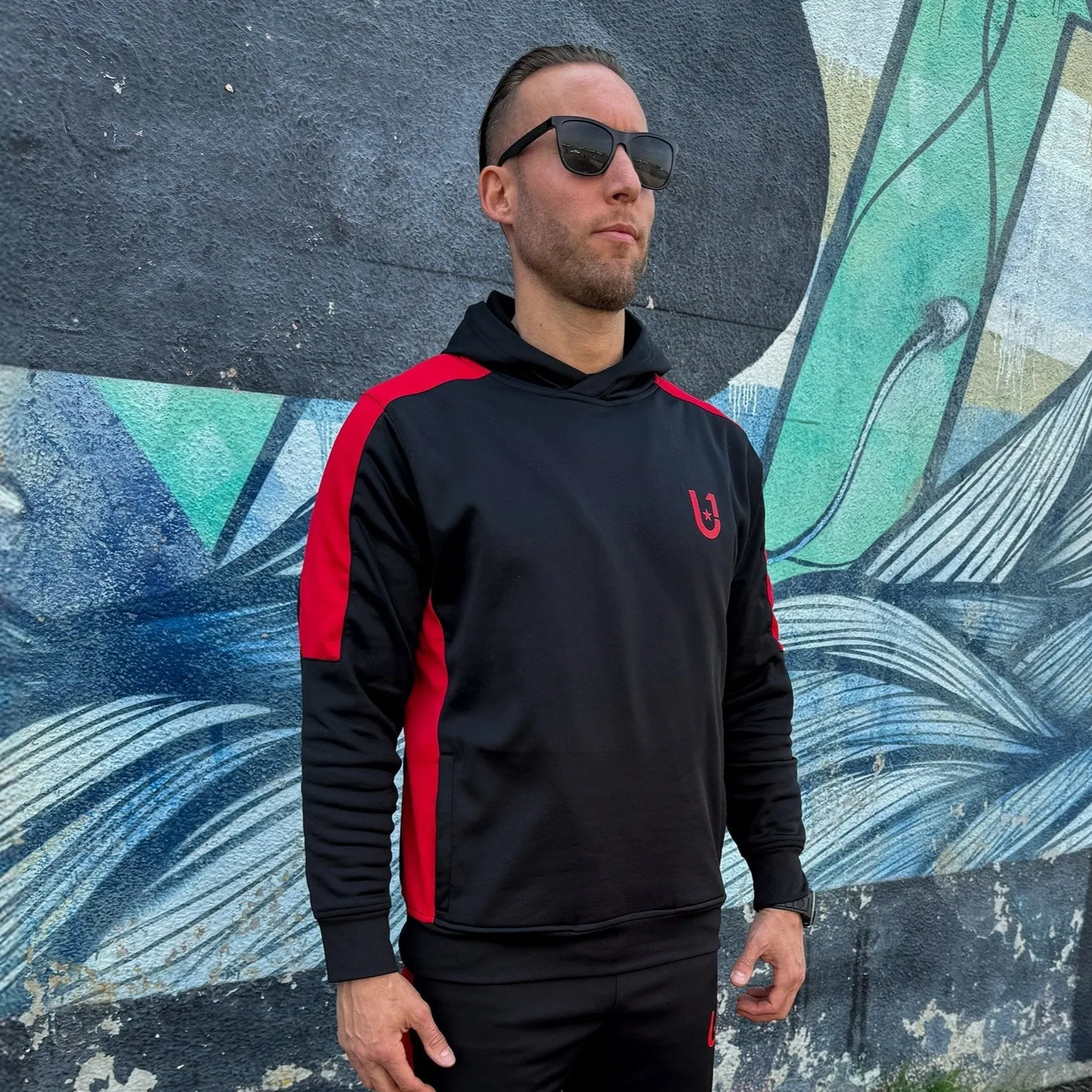 UNIFY Mens Crossover Track Pants Black/Red Stripes