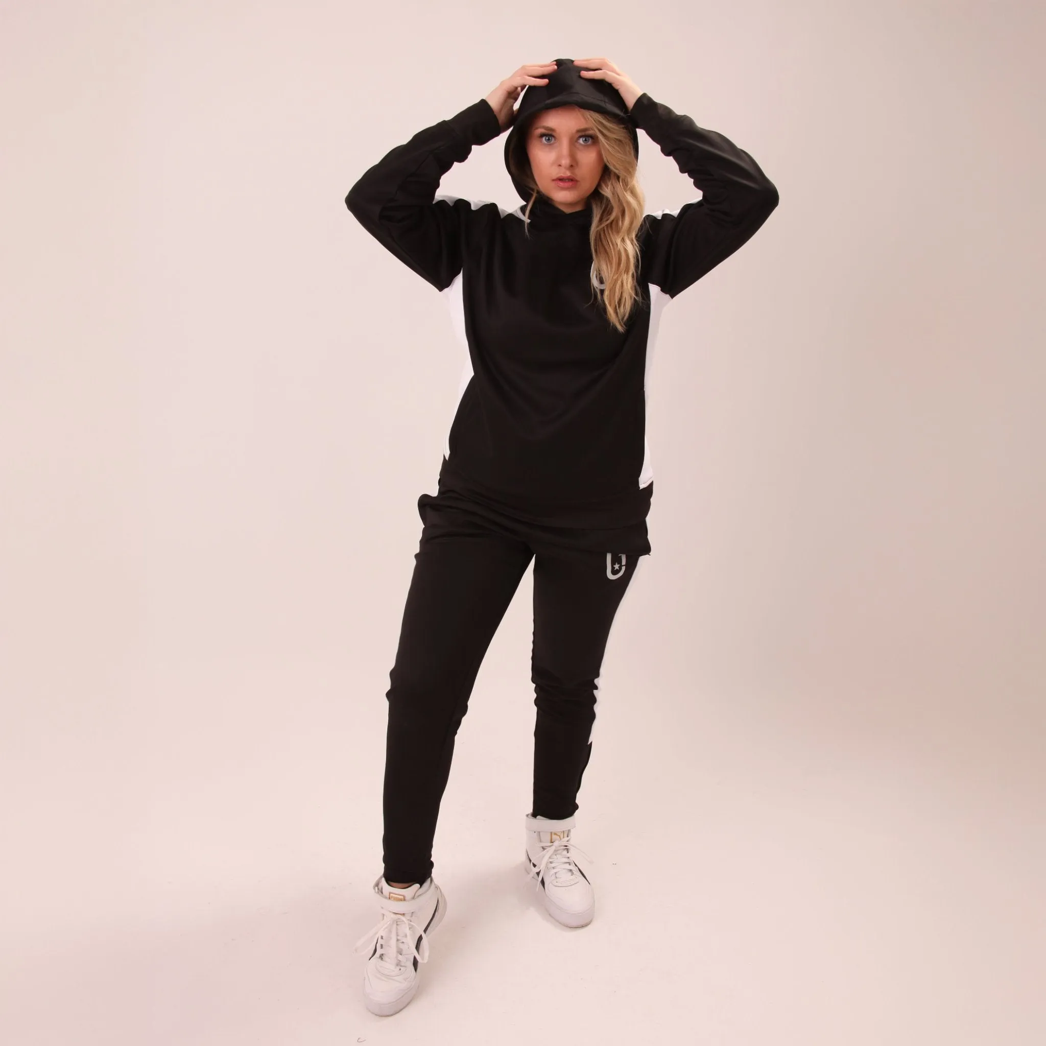 UNIFY Womens Crossover Track Pants Black/White Stripes