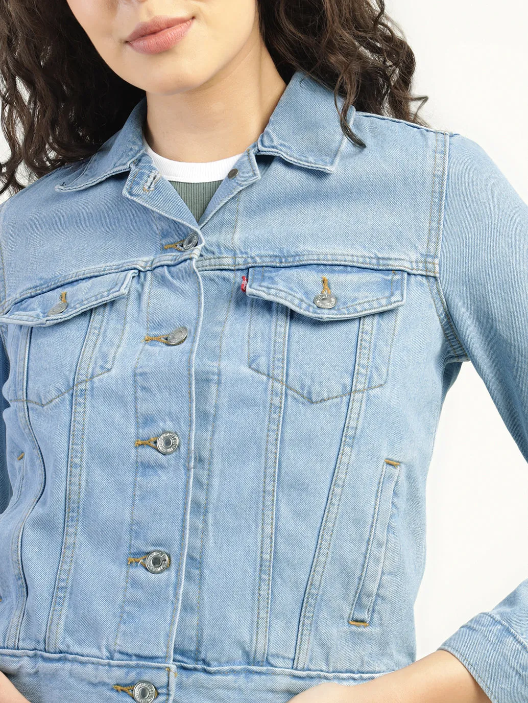 Women's Solid Light Blue Spread Collar Jacket